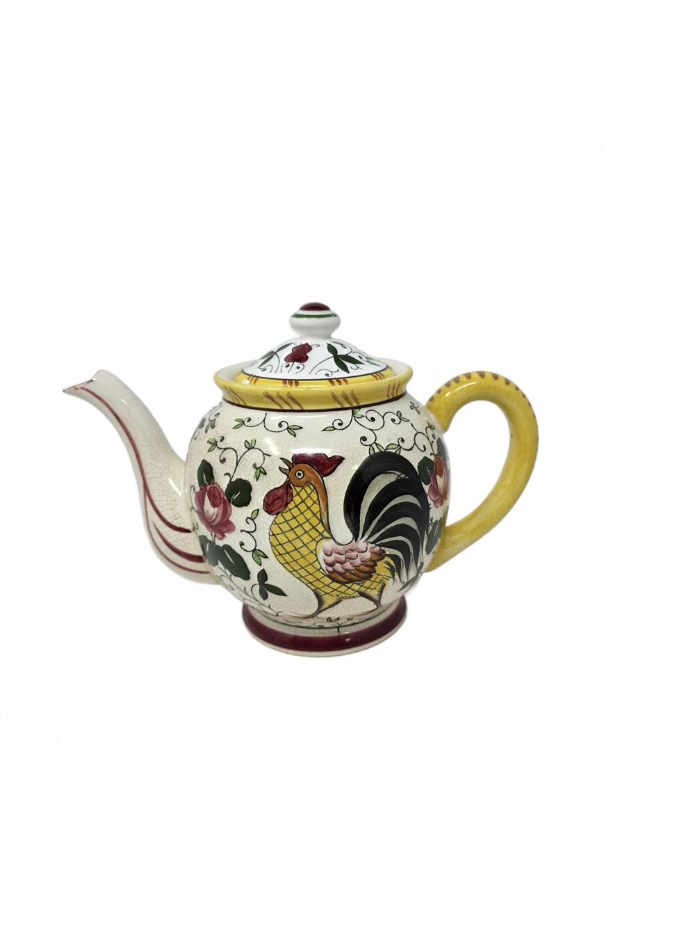 Vintage Ucagco Rooster Teapot Early Provincial Chicken Floral Farmhouse Decor